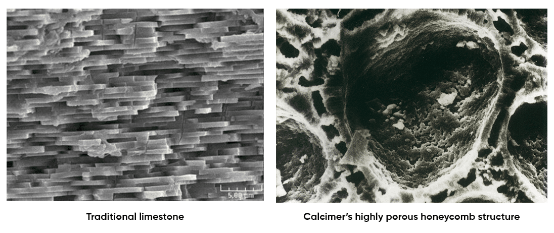 Image showing difference from traditional limestone to Calcimer.